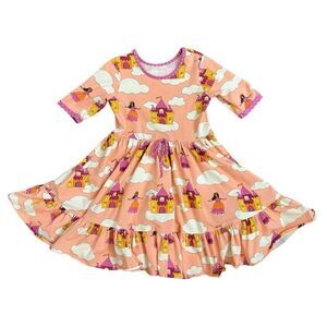 Eleanor Rose Louise Dress Princess Castle Peach Purple Jersey Ruffle Size 7-8